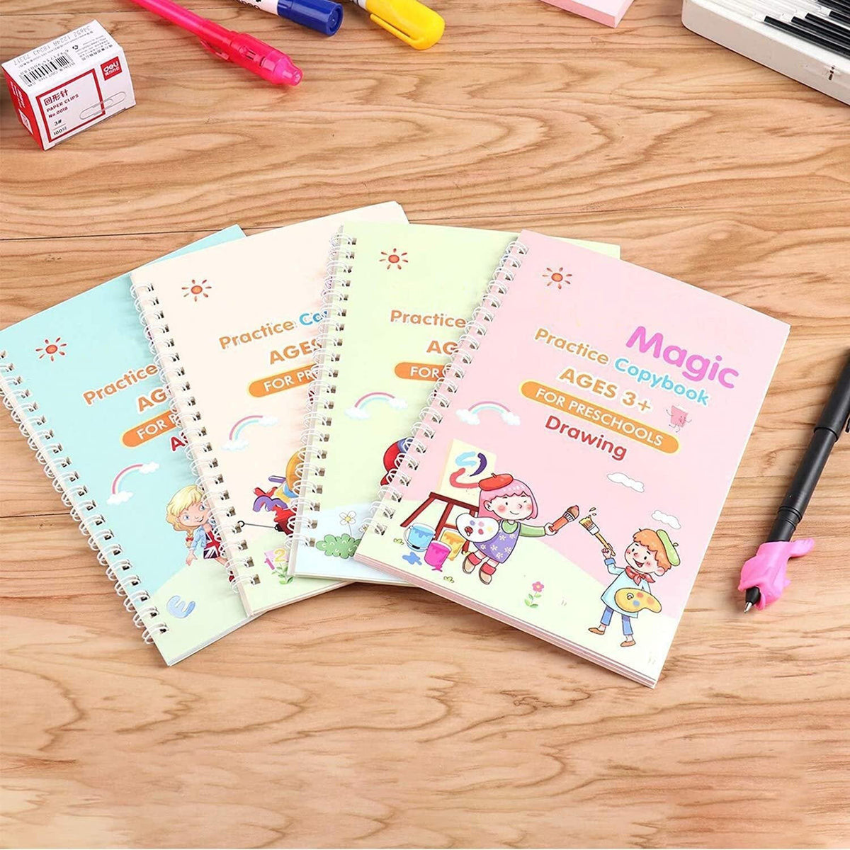 Kit X 4 Libros de Caligrafía con Tinta Mágica Reutilizable