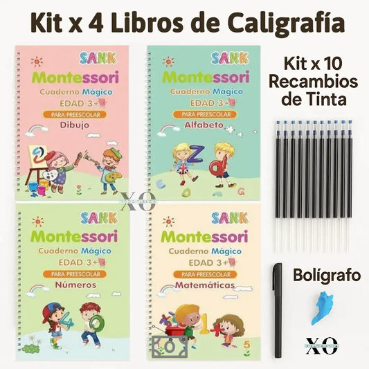 Kit X 4 Libros de Caligrafía con Tinta Mágica Reutilizable