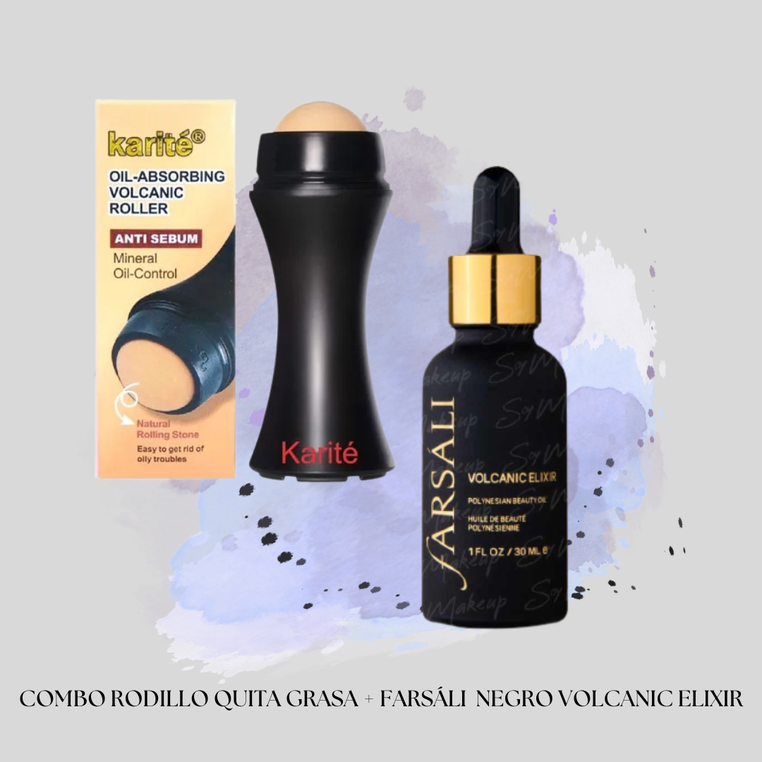 COMBO RODILLO VOLCANICO FACIAL QUITA GRASA + FARSALI NEGRO VOLCANIC ELIXIR